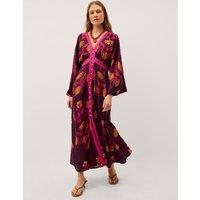 Monsoon Koa Long Sleeve Floral Midi Dress Berry