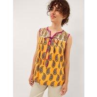 Monsoon Paisley Notch Neck Tie Detail Top Yellow Mix