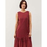 Monsoon Polka Dot Midi Skater Dress Berry