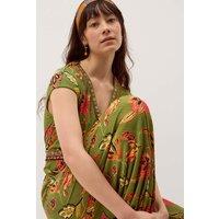 Monsoon Jersey Floral Short Sleeve Wide Leg Jumpsuit Green Mix