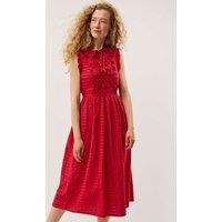Monsoon Pure Cotton Gingham Tie Neck Midi Dress Red