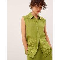Monsoon Pure Cotton Floral Embroidered Collared Shirt Green
