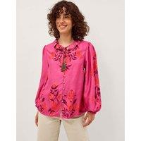 Monsoon Floral Tie Neck Blouson Sleeve Blouse Pink Mix