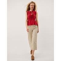 Monsoon Pure Cotton Gingham Tie Neck Frill Detail Top Red