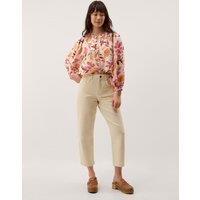 Monsoon Floral Collarless Blouson Sleeve Blouse Ivory Mix