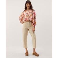 Monsoon Floral Collarless Blouson Sleeve Blouse Ivory Mix