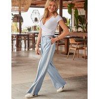 SOSANDAR Side Stripe Drawstring Wide Leg Trousers Blue Mix