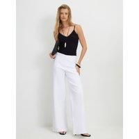 River Island Cotton Rich Elasticated Waist Palazzo Jeans White