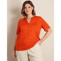 Live Unlimited London Jersey Floral Notch Neck Popover Blouse Orange