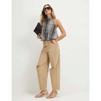 River Island Barrel Leg Ankle Grazer Jeans Beige