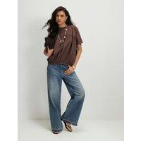 River Island Cotton Hybrid Bubble Hem T-Shirt Dark Brown
