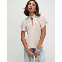 River Island Satin Angel Sleeve Twist Front Top Cream