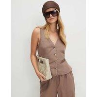 River Island Linen Rich V-Neck Button Through Waistcoat Beige
