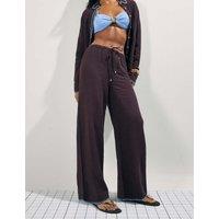 River Island Whipstitch Drawstring Cotton Trousers Chocolate