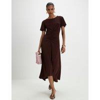 River Island Jersey Midi Waisted Dress Dark Brown