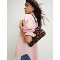 River Island Leopard Print Fold Over Clutch Bag Brown Mix