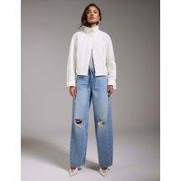 River Island Ripped Drawstring Balloon Leg Jeans Blue Denim