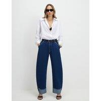 River Island Turn Up Cuff Barrel Leg Jeans Dark Blue