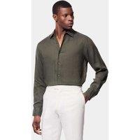 Hawes & Curtis Slim Fit Linen Shirt Dark Green