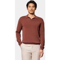 Hawes & Curtis Pure Cotton Open Collar Knitted Polo Shirt Brown