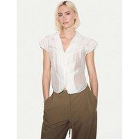 Jigsaw Lyocell Blend Collared Smocked Blouse White