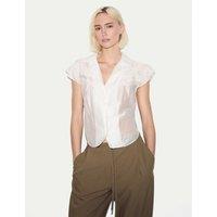 Jigsaw Lyocell Blend Collared Smocked Blouse White