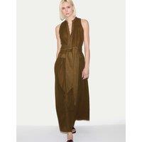 Jigsaw Pure Cotton High Neck Belted Maxi Dress Brown