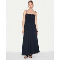 Jigsaw Cotton Rich Pique Strappy Maxi Shirred Dress Navy