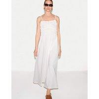 Jigsaw Cotton Rich Pique Strappy Maxi Shirred Dress White