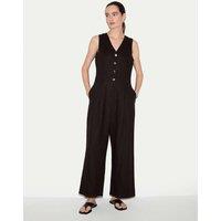 Jigsaw Pure Linen Waistcoat Jumpsuit Brown