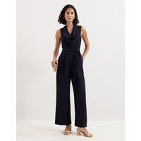 Phase Eight Cowl Neck Belted Sleeveless Jumpsuit Navy
