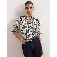 Phase Eight Floral Tie Neck Puff Sleeve Blouse Black Mix