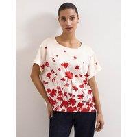 Phase Eight Satin & Jersey Floral Top Ivory Mix