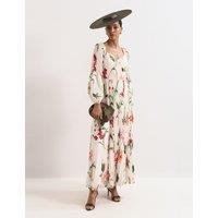 Phase Eight Floral Pleated Sweetheart Neckline Maxi Dress Ivory Mix