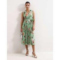 Phase Eight Floral Pleated V-Neck Midi Skater Dress Green Mix