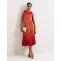 Phase Eight Ombr Crew Neck Pleated Midi Skater Dress Red Mix