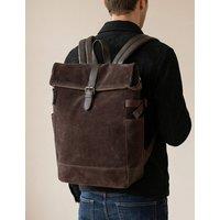 Jones Bootmaker Suede and Leather Foldover Top Backpack Chocolate