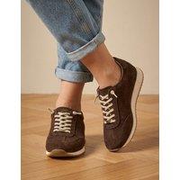 Jones Bootmaker Alenya Suede Leather Lace Up Trainers Chocolate