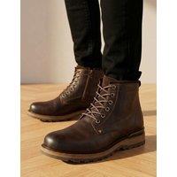 Jones Bootmaker Leather Lace Up Side Zip Casual Boots Dark Brown