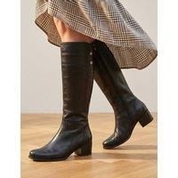 Jones Bootmaker Leather Block Heel Knee High Boots Black