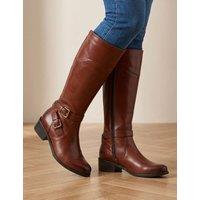 Jones Bootmaker Leather Block Heel Knee High Boots Tan