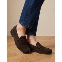 Jones Bootmaker Suede Slip On Moccasins Chocolate