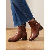 Jones Bootmaker Leather Block Heel Ankle Boots Chocolate