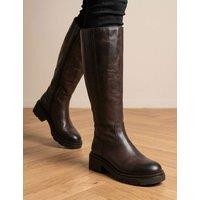 Jones Bootmaker Leather Block Heel Knee High Boots Brown
