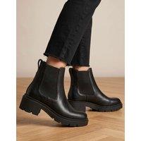 Jones Bootmaker Leather Chelsea Block Heel Ankle Boots Black