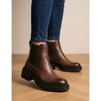 Jones Bootmaker Leather Chelsea Block Heel Ankle Boots Brown