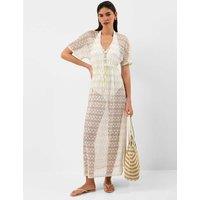 ACCESSORIZE Textured V-Neck Maxi Kaftan Beach Dress White Mix