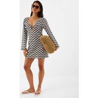 ACCESSORIZE Striped V-Neck Mini Kaftan Beach Dress Black Mix