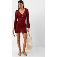 ACCESSORIZE Embellished Knitted Mini Beach Dress Burgundy