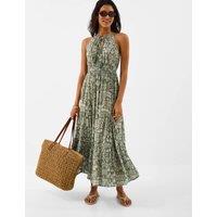 ACCESSORIZE Printed Halter Neck Maxi Beach Dress Green